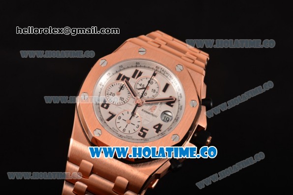 Audemars Piguet Royal Oak Offshore Carbon Chronograph Swiss Valjoux 7750 Automatic Full Rose Gold with White Dial and Arabic Numeral Markers (JF) - Click Image to Close